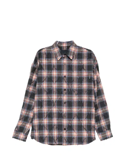 Juunj Argyle Check Distressed Shirt In Black