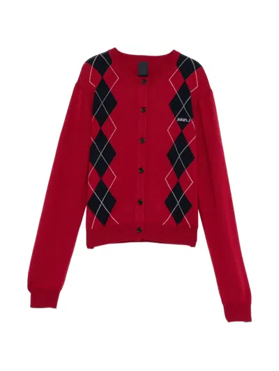 Juunj Argyle-pattern Wool Cardigan In Red