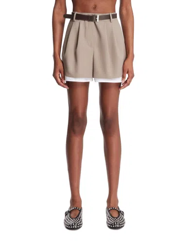 Juunj Beige Double-layer Shorts In Brown