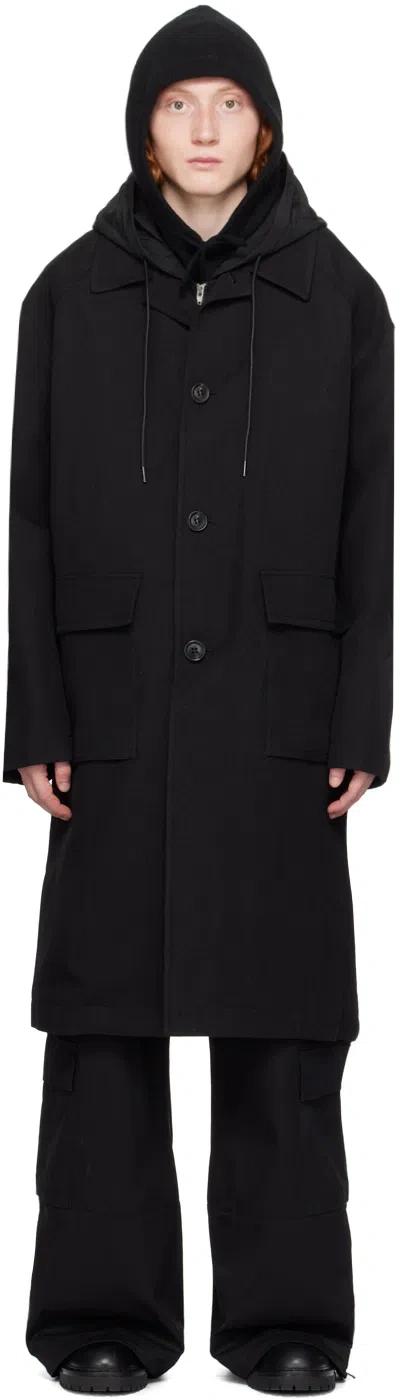 Juunj Black Detachable Hood Coat In 5 Black