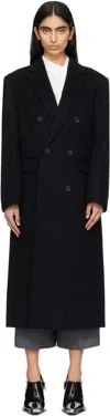 Juunj Black Double Breasted Maxi Coat In Black 5
