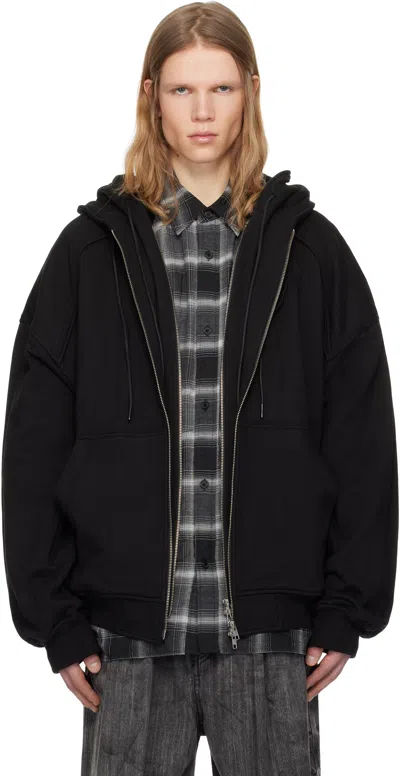 Juunj Black Double Layered Zip-up Hoodie