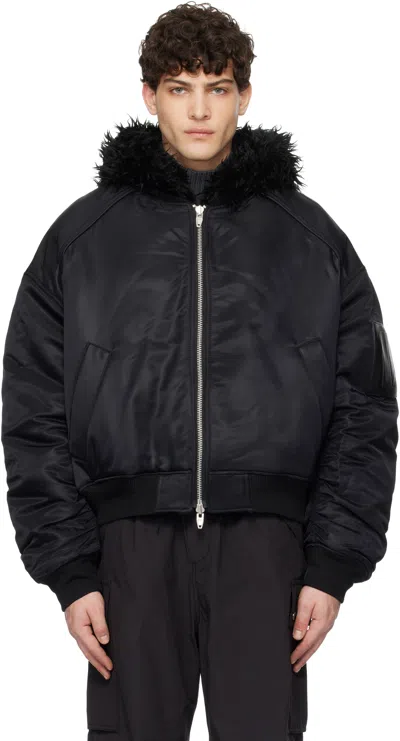 Juunj Black Faux Fur Ma-1 Reversible Bomber Jacket In 5 Black