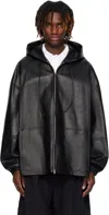 Juunj Hood Zip-up Leather Jacket In Black