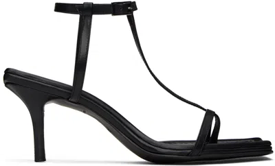 Juunj Black Leather Heeled Sandals