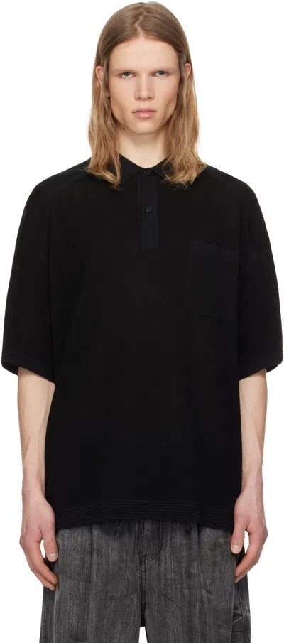 Juunj Black Light Stand Collar Short Sleeve Knit Polo
