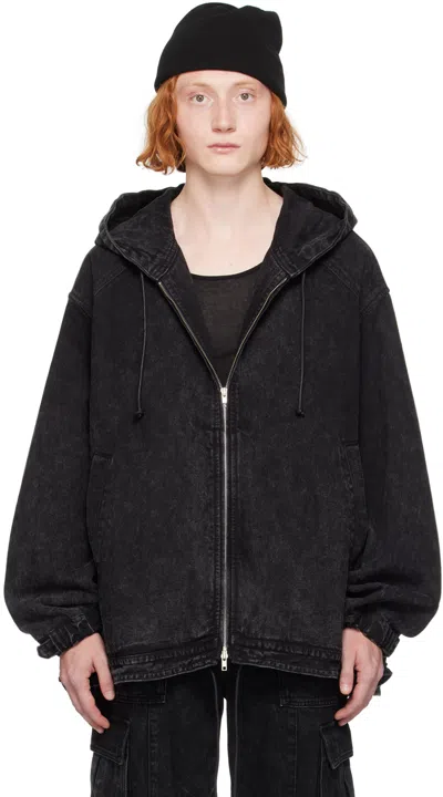Juunj Black Oil-washed Denim Hoodie In 5 Black