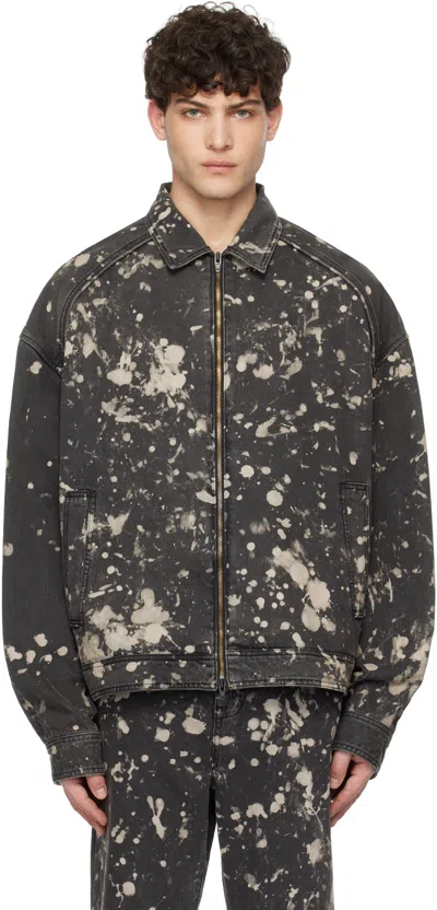 Juunj Black Paint Dyed Harrington Denim Jacket In 5 Black