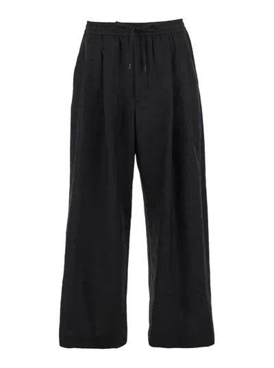 JUUNJ BLACK PANTS WITH ELASTIC DRAWSTRING IN WOOL BLEND MAN