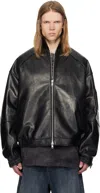 Juunj Stand Collar Leather Bomber Jacket In Black