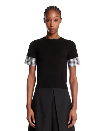 Juunj Black T-shirt With Check Inserts