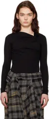 Juunj Black Twist Long Sleeve T-shirt In Black 5