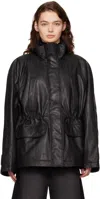 Juunj Black Utility Safari Faux-leather Jacket In 5 Black