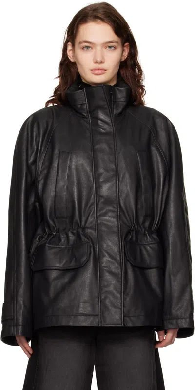 Juunj Black Utility Safari Faux-leather Jacket In 5 Black