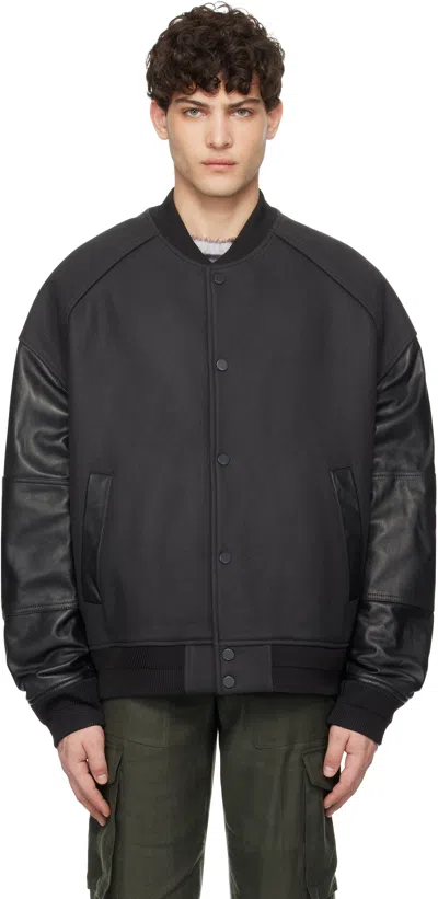 Juunj Black Varsity Jumper Bomber Jacket In 3 Grey