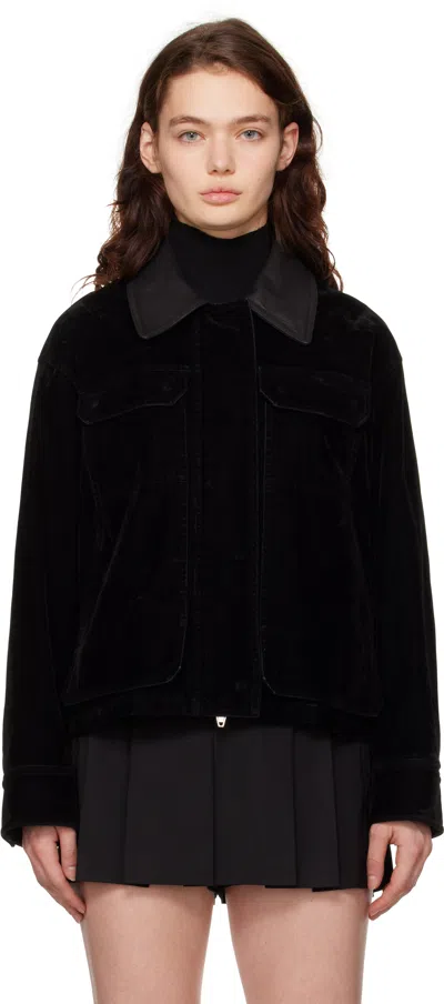Juunj Black Velvet Work Jacket In Black 5