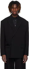 Juunj Black Wool Nylon Strap Blazer In Black