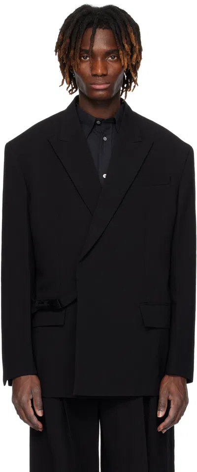 Juunj Black Wool Nylon Strap Blazer