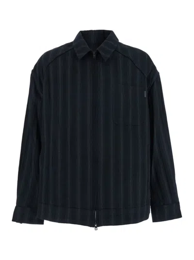 JUUNJ BLACK ZIP FRONT STRIPED SHIRT