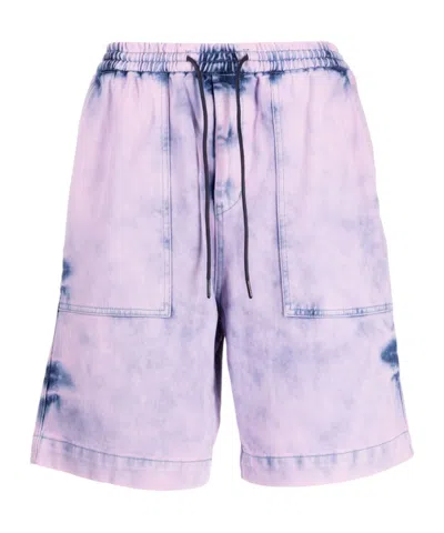Juunj Bleached-effect Cotton Track Shorts In Purple