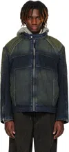 Juunj Denim Bomber Jacket In Navy