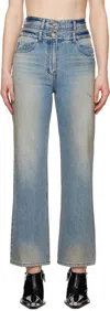 Juunj Blue Double Waist Dirty Jeans In Blue P