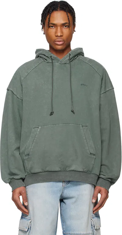 Juunj Blue Language Lettering Embroidery Dyed Hoodie In Khaki