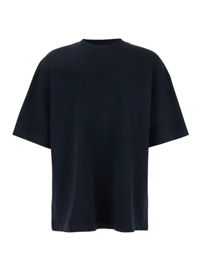 JUUNJ BLUE T-SHIRT WITH LOGO EMBROIDERED ON THE FRONT AND PRINT ON THE BACK IN COTTON MAN