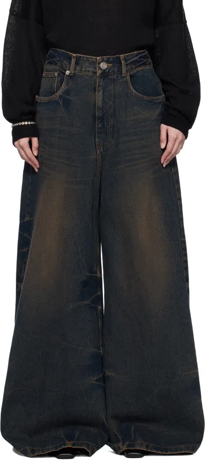 Juunj Blue Washed Denim Wide Jeans In Grey 3