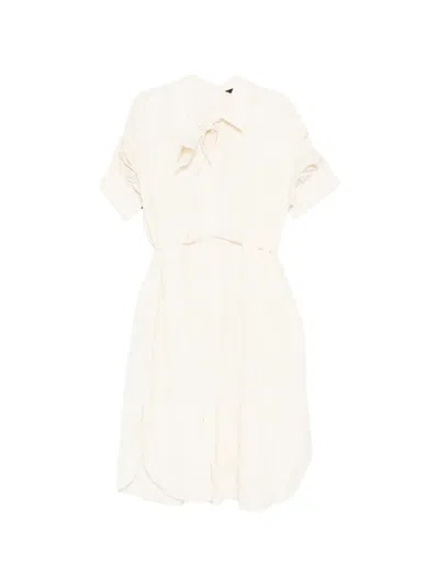 Juunj Bow-detail Ruched-sleeve Dress In White