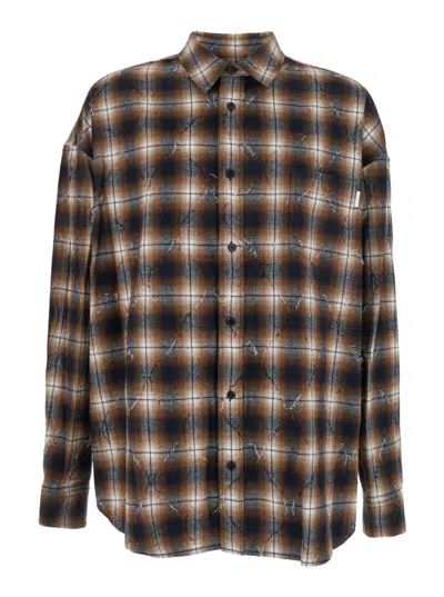 JUUNJ BROWN CLASSIC COLLAR CHECK SHIRT