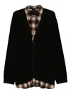 Juunj Button-front Plaid-layered Cardigan In Black