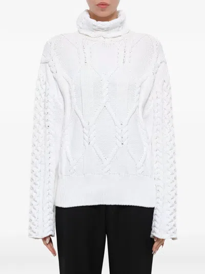 Juunj Cable-knit Roll-neck Sweater In White