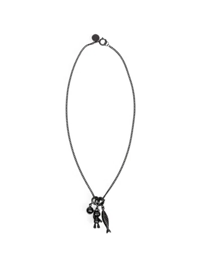 Juunj Charm-detail Curb-chain Necklace In Black