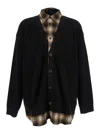 Juunj Button-front Plaid-layered Cardigan In Black