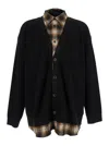 Juunj Button-front Plaid-layered Cardigan In Black