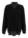 Juunj Check Shirts Layered V-neck Sweater In Black