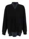 Juunj Check Shirts Layered V-neck Sweater In Black