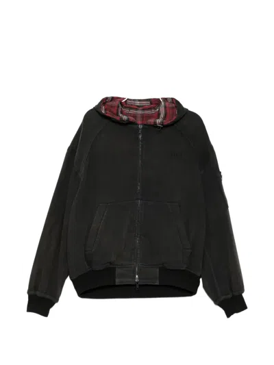 Juunj Checked Reversible Zip-up Hoodie In Black