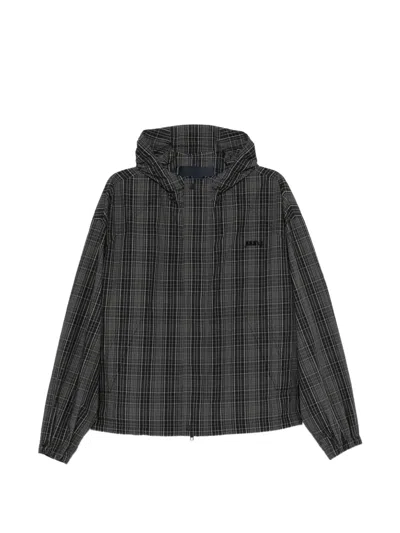 Juunj Check-pattern Hooded Jacket In Black
