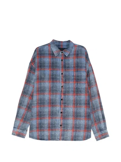 Juunj Check-pattern Bleached-effect Shirt In Blue