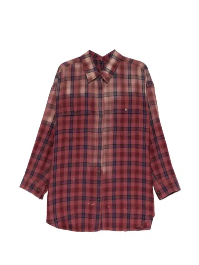 Juunj Check-print Distressed Shirt In Red