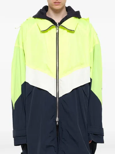 Juunj Colour-block Drawstring-hood Coat In Blue