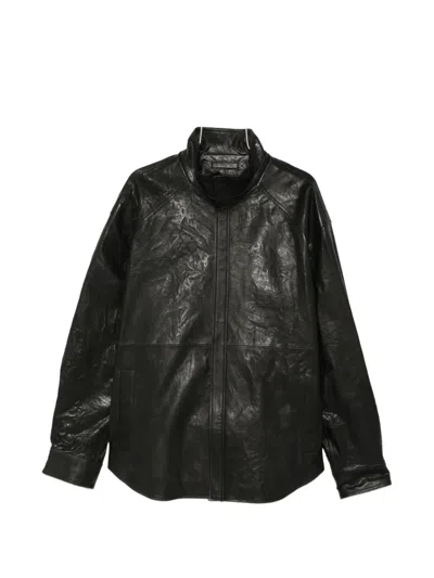 Juunj Crinkled Leather Jacket In Brown