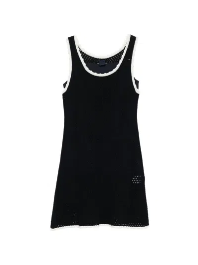Juunj Crochet-knit Scalloped-trim Dress In Black