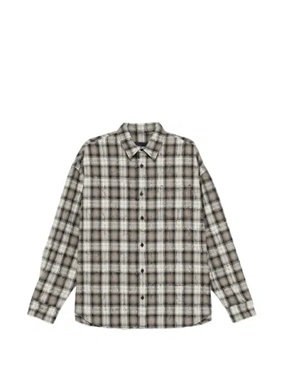 Juunj Distressed Check Shirt In Brown