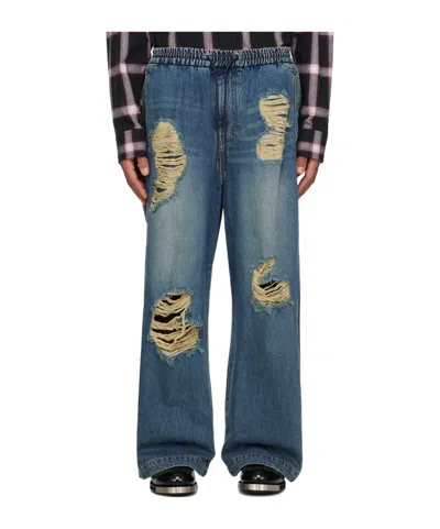 Juunj Distressed Wide-leg Jeans In Blue