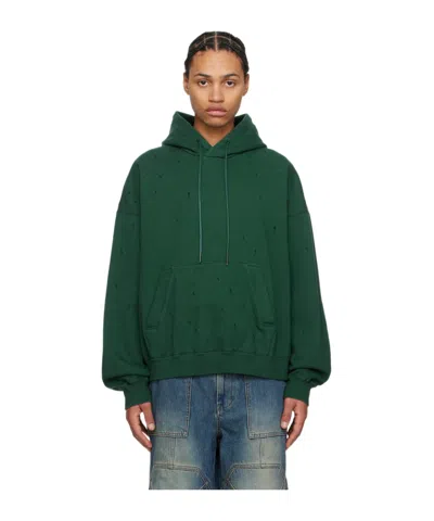 Juunj Green Distressed Hoodie In M Green