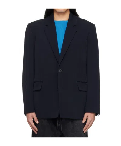 Juunj Flat Lapel Button-down Suit Coat In Black