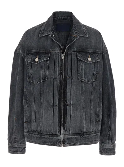 JUUNJ GREY JACKET WITH WIDE NOTCHED REVERS AND DROPPED SHOULDERS IN DENIM MAN